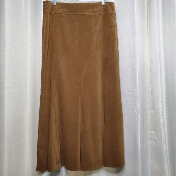 NWOT Tribal Stretch-Extensible Camel Brown Skirt Faux Suede Midi Skirt Size 10 - Picture 2 of 11